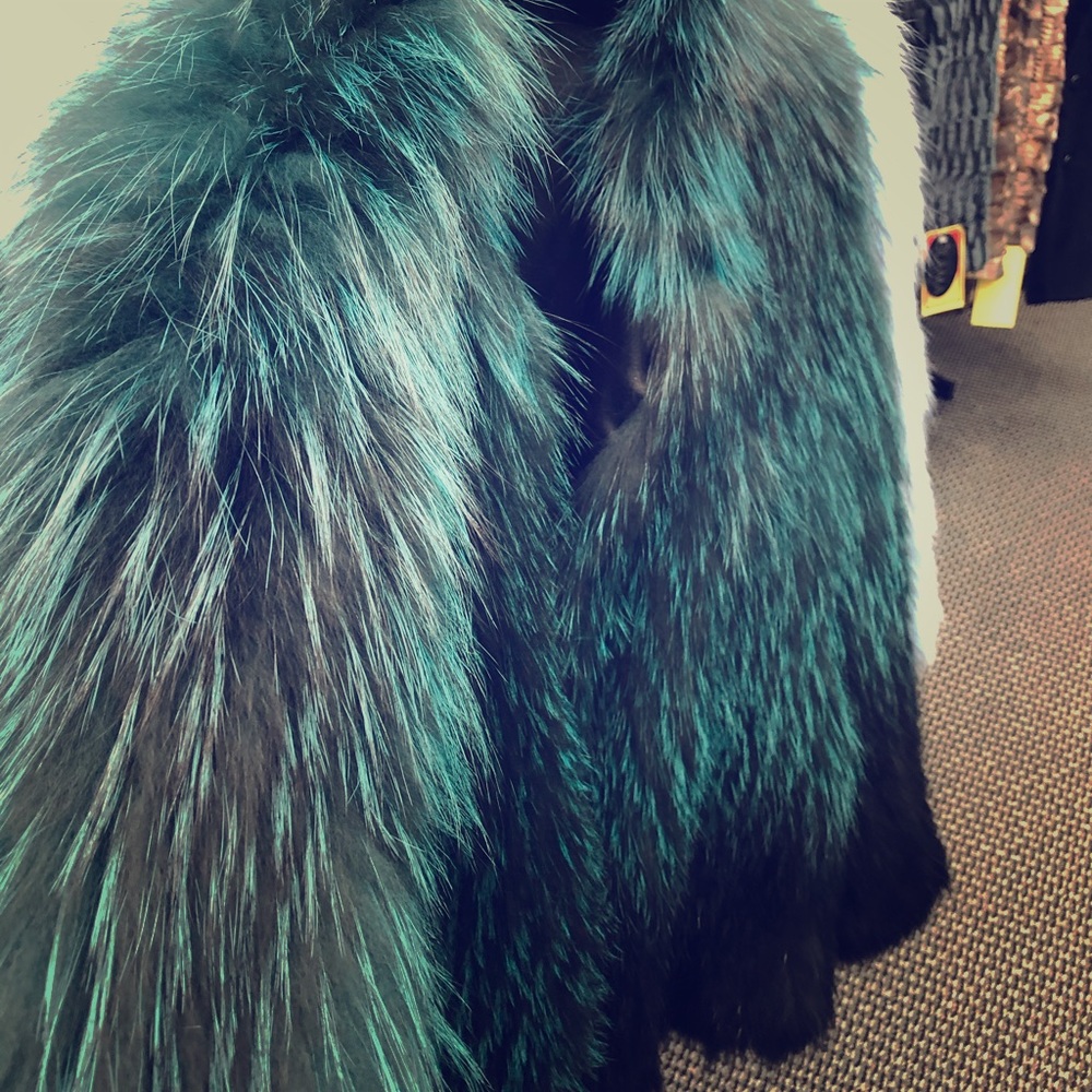 Green dyed silver fox knit jacket